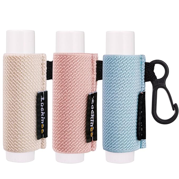 3PCS Lip Balm Holder Key chain Lip Gloss Holder Lipstick Holder Lip Balm Pouch Keychain Compatible with ChapStick Keychain, Burt's Bees- Christmas Stocking Stuffers