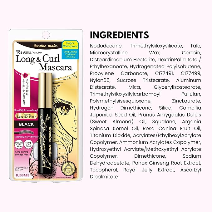 HEROINE MAKE by KISSME Waterproof Mascara Black | Tubing Mascara Volume and Length by Defining Fiber for Long and Curl Eye Makeup for Women, Made in Japan, Black, 1 EA