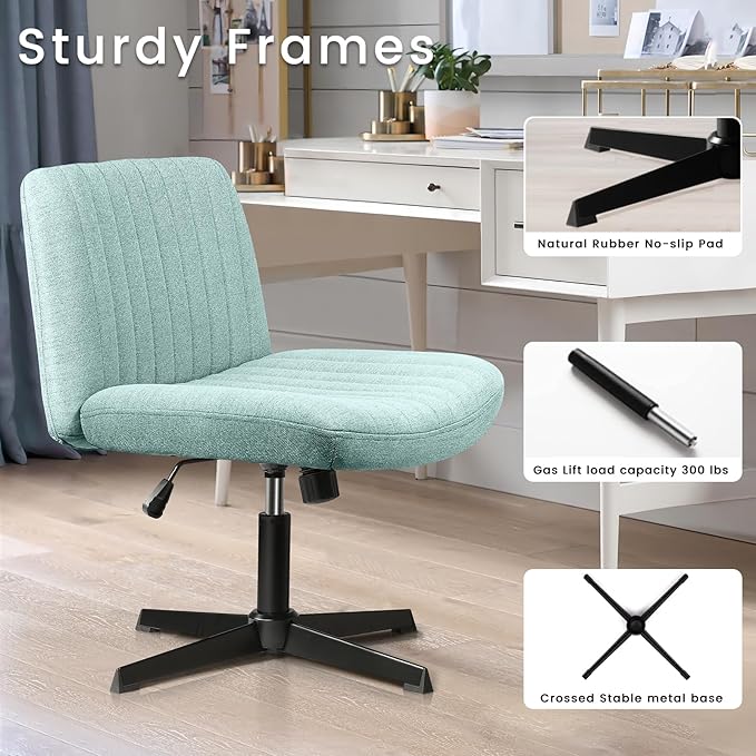 PUKAMI Criss Cross Chair,Comfy Cross Legged Office Desk Chair No Wheels,Modern Fabric Swivel Adjustable Height Mid Back Wide Seat for Home Office Computer (Mint Green)