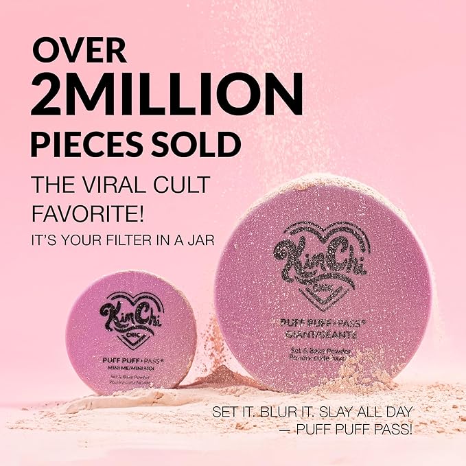 KimChiChic Beauty Puff Puff Pass Set and Bake Setting Powder for Makeup, Extra Fluffy Loose Face Powder Poof, Soft Natural Face Makeup for Uneven Skin Tone, 04 Peachy