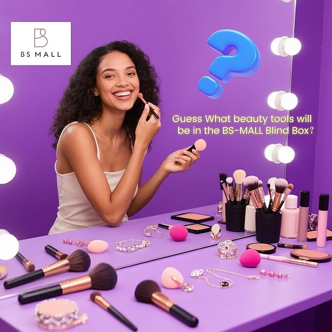 BS-MALL Makeup Brushes & Beauty Tools Assortment Box – Curated Collection of Makeup Brushes, Makeup Bag, Makeup Sponge, Hair Ties & More Professional Beauty Tools for Daily Use & Travel (M)