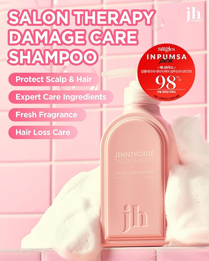 JENNYHOUSE Salon Therapy Damage Care Shampoo - Korean Beauty Hair Strengthening Nourishing with Collagen, Panthenol - Floral Scent - Healthy Scalp & Hair Care, 16.9 fl.oz