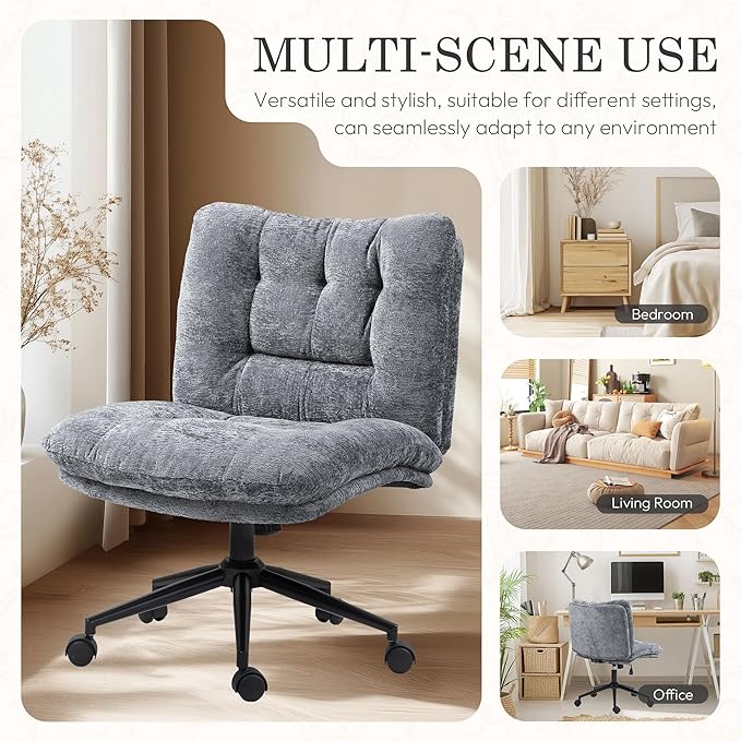 Dowinx Criss Cross Chair with Wheels, Dual-Layer Thickened Cushion, Premium Fabric Morden Home Vanity Chair Wide Seat, Ash Gray