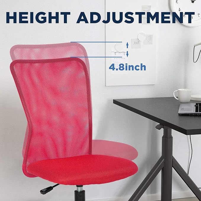 FDW Home Office Chair Mid Back Mesh Desk Chair Armless Computer Ergonomic Task Rolling Swivel Chair Back Support Adjustable Modern with Lumbar Support,Red