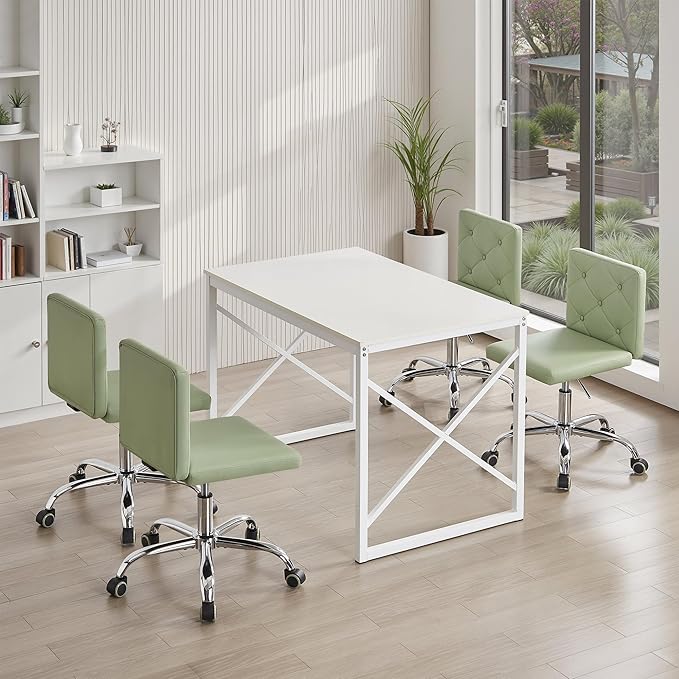 VECELO PU Leather Mid-Back Armless Vanity Chair Adjustable Height 360° Rolling Swivel for Home Office Work