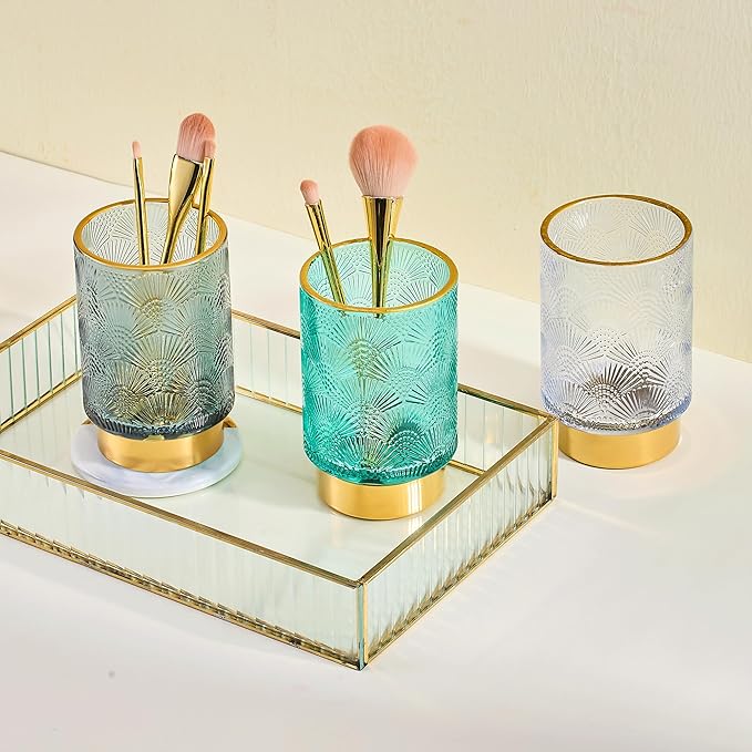 Makeup Brush Holder Organizer,Toothbrush Holders,Desk Pen Pencil Holder,Multifunctional Vintage Glass Brush Cup（A41-7-US）