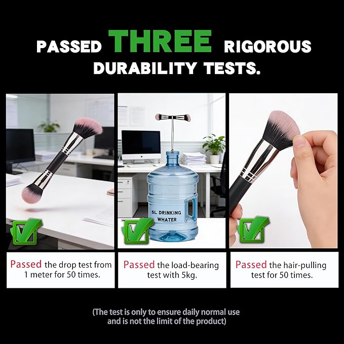 Dual-Ended Foundation Makeup Brush -Large 1 Inch Bristles Black Wooden Handle Aluminum Ferrule Foundation &Powder Brush Wet & Dry Use for Professional and Daily Full Coverage Flawless Finish