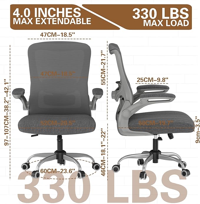 Ergonomic Office Chair - High Back Desk Chair with Adjustable Lumbar Support, Breathable Mesh Back, 330LBS Capacity, Easy Assembly, for Home Office Executive Computer Task