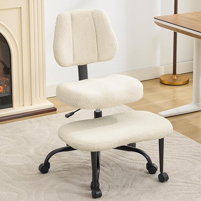 Criss Cross Legged Meditaion Chair,Exquisite Home Office Furniture,Ergonomic Kneeling with Lumbar Support and Adjustable Height Stool for ADHD Adults,Teddy Fabric (Beige)