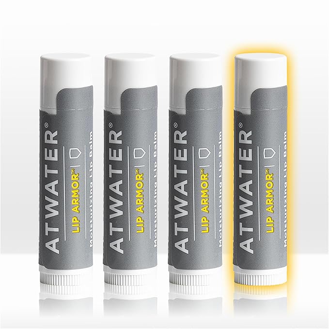 ATWATER Lip Armor Moisturizing Lip Balm Stick, 3-Pack + Bonus Stick, Low-Shine Hydrating Lip Care for Dry, Chapped Lips with Shea Butter, Vitamin E & Squalane, Fragrance-Free Lip Balm