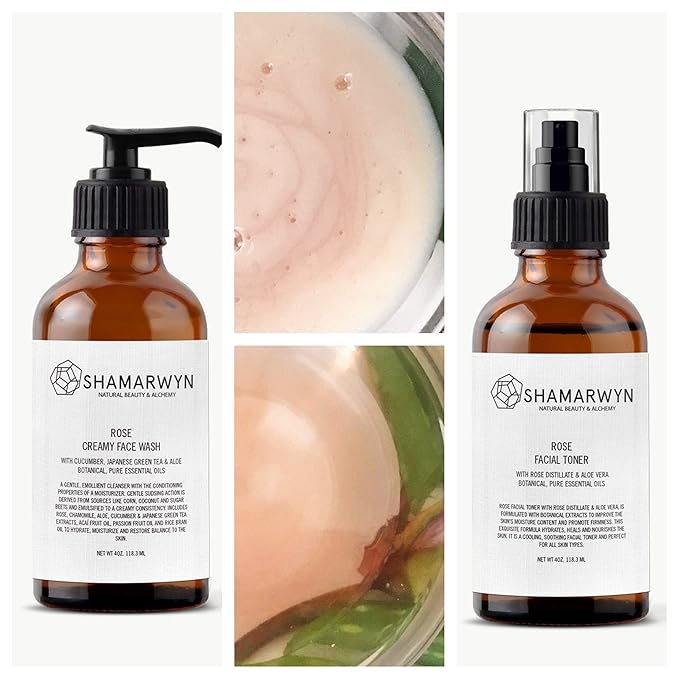 Rose Skin Care Set – Creamy Botanical Face Wash & Hydrating Facial Toner – Natural-Organic Duo for Cleansing, Toning & Nourishing – Ideal for Sensitive & Mature Skin, 4oz Each
