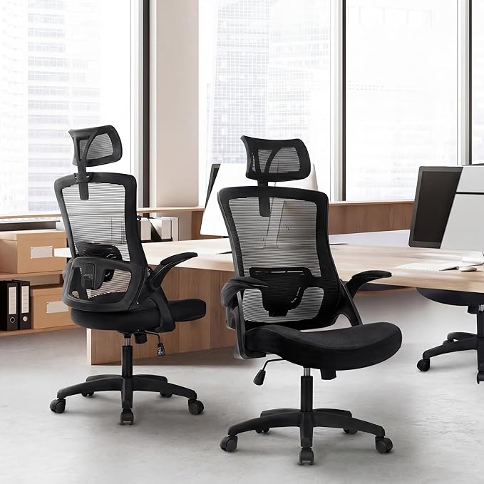 NEO Chair Ergonomic Office Desk Chair High Back Computer Gaming Mesh Chair with Comfy Task Adjustable Arms Lumbar Support Headrest Swivel for Home Office (Black)