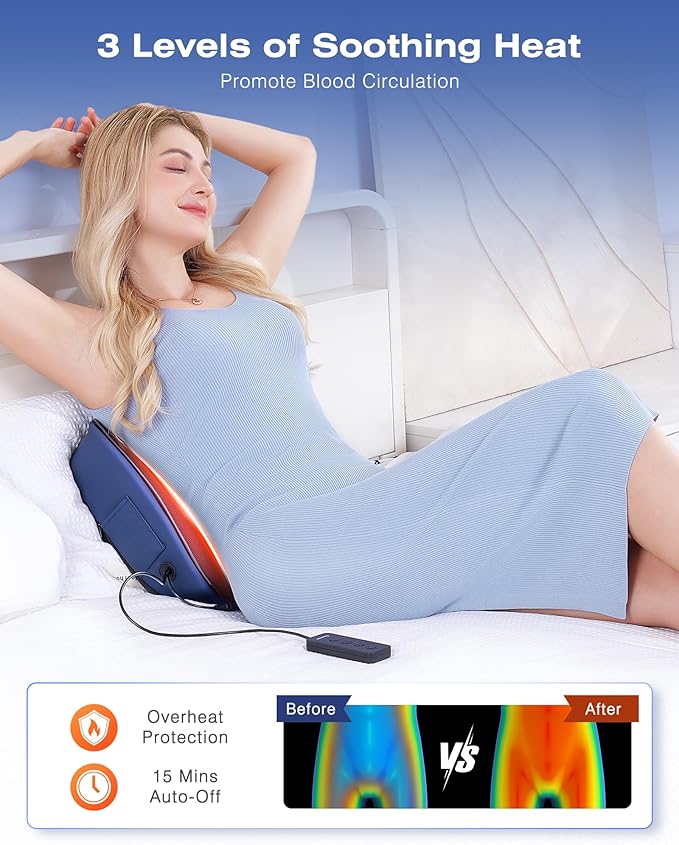 Heated Lumbar Support Pillow for Office Chair, Ergonomic Back Support Pillows with Vibration, Memory Foam Chair Back Massager for Pain Relief, 3 Heat Levels & 3 Massage Modes, Gifts for Mon Dad