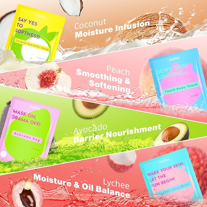 ZealSea Clean Beauty Face Masks Skincare, Minimalism 15 Ingredients Sheet Mask, Dopamine Color Design Facial Mask, Sleepover & Slumber Spa Party Supplies, Women Teen Girl Gifts Trendy Stuff, 14 Pack