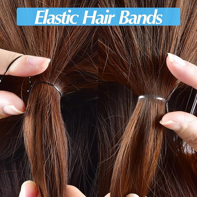 Topsy Tail Hair Styling Set, IKOCO - 1000pcs Hair Elastics (500 Clear, 500 Black), 2 Loop Tools, 1 Rat Tail Comb