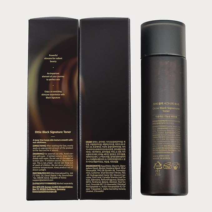 Ottie Black Signature Toner with 60% Snail 5.07 fl.oz, Hydrating Facial Toner for Face, Korean Skin Care Toner for Sensitive Skin, Lightweight Daily for Smooth Skin Texture