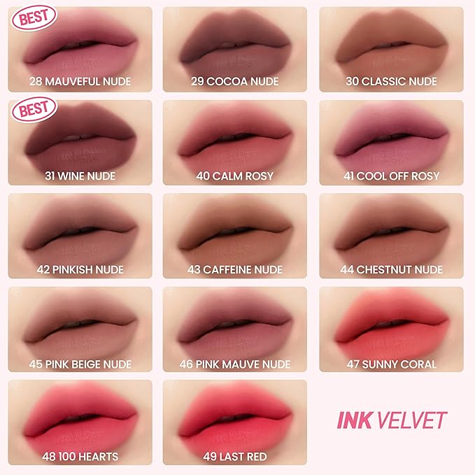 Peripera Ink the Velvet Lip Tint - High Pigment Color, Longwear, Weightless, Gluten-Free, Paraben-Free (046 PINK MAUVE NUDE)