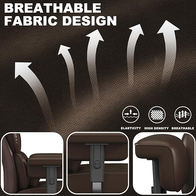 Misolant Big and Tall Office Chair with Footrest, High Back Executive Desk Chair with Adjustable Lift Armrest, 155°Recline，Lumbar Support Pillow, Faux Leather Gaming Chairs for Home or Office Brown