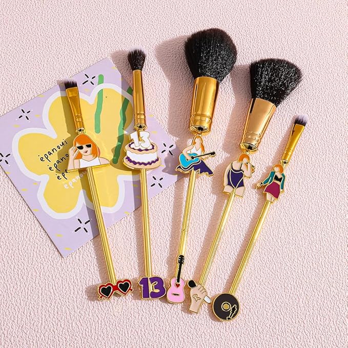 5pcs Famous Pop Singer Makeup Brushes - The Life of a Showgirl Make Up Brushes Metal Handle Makeup Tools Gift for Fans (Tay)