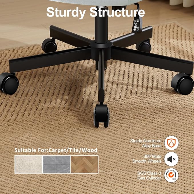 Criss Cross Chair with Wheels,Thick Padded Fabric Cross Legged Office Desk Chair with Pocket Springs Cushion,Dual-Purpose Base,Wide Adjustable Computer Home Office Vanity Chair,Mint Green
