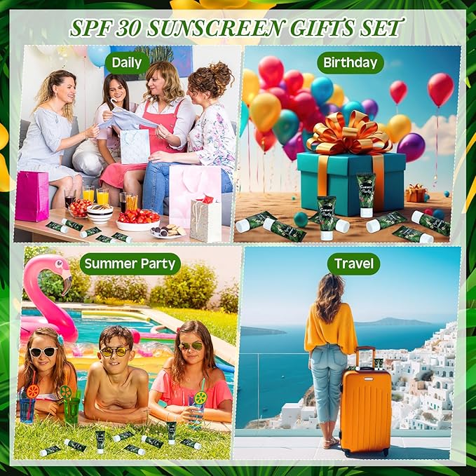 36 Pcs Mini Sunscreen Bulk for Summer Party Wedding SPF 30 Water Resistant Sunscreen Lotion Bulk 1oz Travel Size for Thank You Gifts Wedding Party Supplies (Tropical)