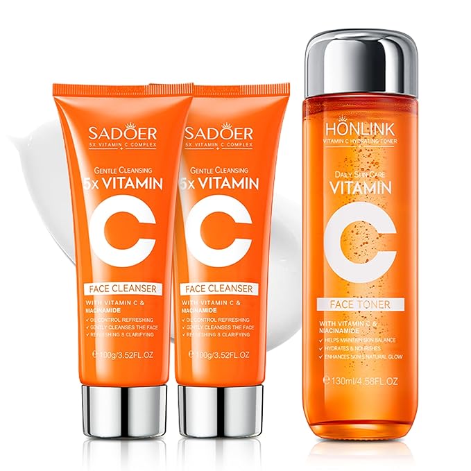 5X Vitamin C Face Cleanser 100g Niacinamide & Hyaluronic Acid, Gentle Pore Refining Daily Wash for Oily &Dull Skin,Clear,Oil Balancing, Popular Skincare Gift Women (2 Face Cleanser + 1 Toner)
