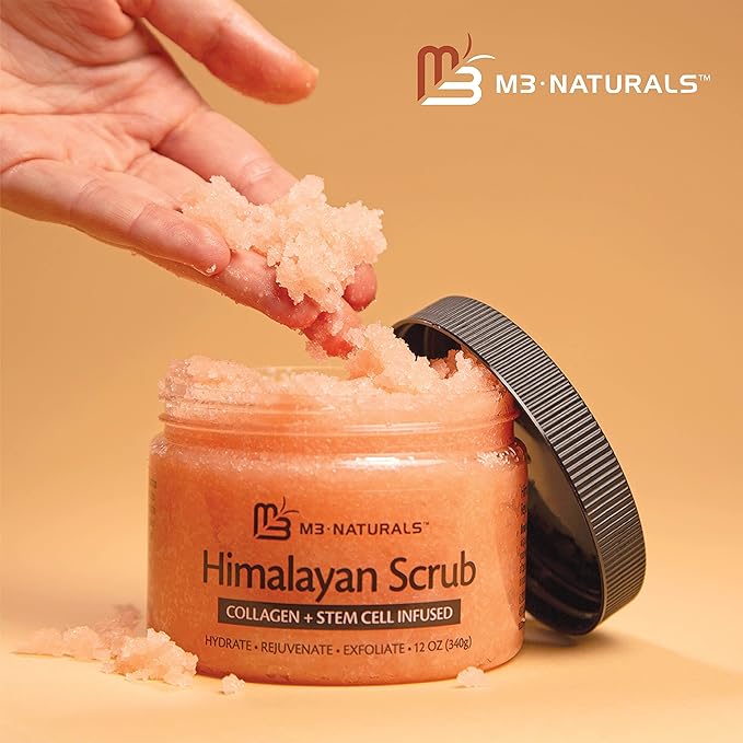 Himalayan Salt Scrub, Face, Foot, and Body Exfoliator with Collagen and Stem Cells Exfoliating Scrub for Toning, Cellulite, and Skin Care by M3 (Pack of 2)