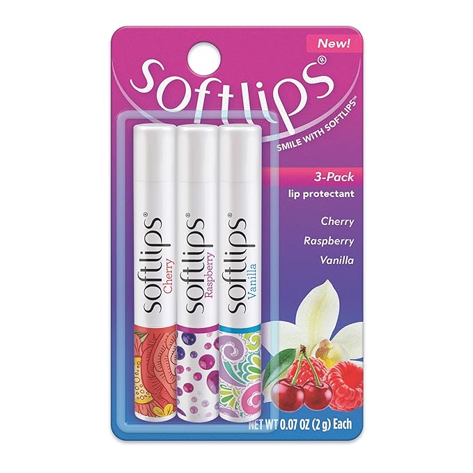 Softlips Daily Lip Moisturizer For Very Dry Lips, Multi-Flavored Lip Balms, Hydrates, Soothes & Prevents Dry, Chapped Lips, Smooth Glide Formula, Dermatologist Tested, Pack of 3 Chap Sticks