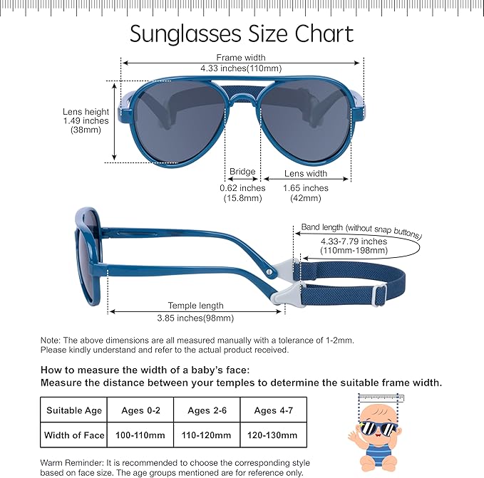 COCOSAND Baby Boys Girls Aviator Sunglasses with Strap Polarized Flexible Retro Pilot for Infants Toddler Age 0-24 Months