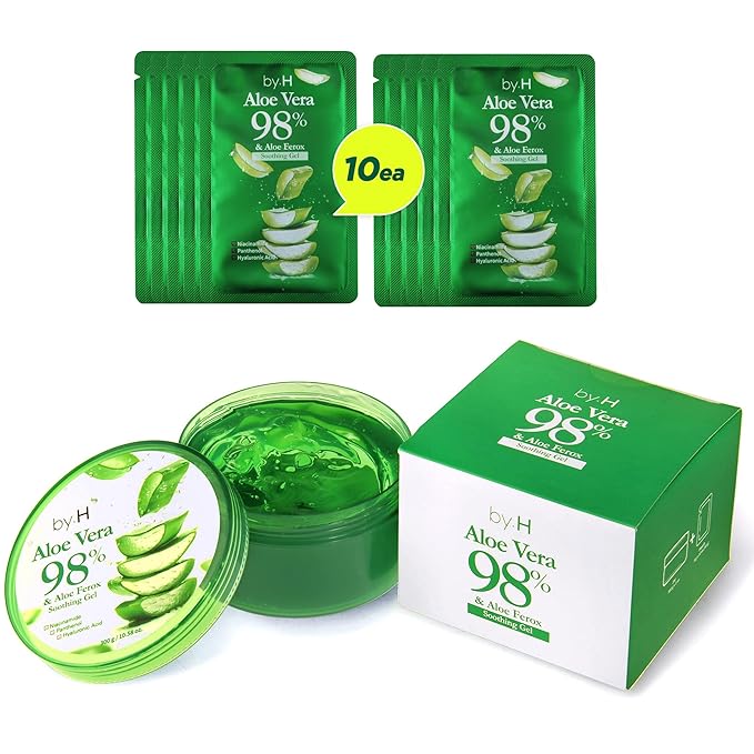 by.H Organic Aloe Vera Gel - Natural Moisturizer for Skin and Hair - Gentle, Non-Greasy Formula, Perfect for DIY Skincare [Made in Korea] (Jar+Pouch)