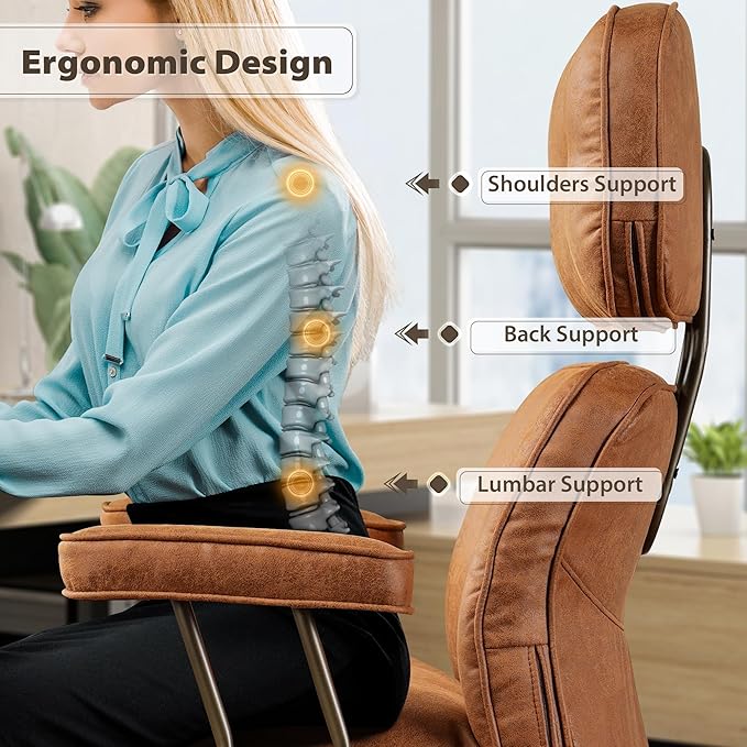 HOOOWOOO Mid-Century Modern Ergonomic Office Chair, Extra Wide Comfy Executive Chair with Lumbar Support, Suede Leather Light Brown