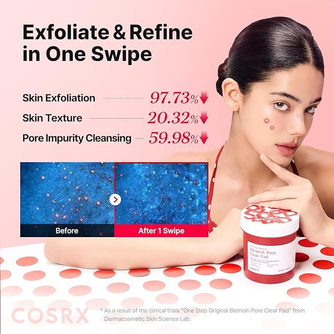 COSRX OneStep Original Blemish Pore Clear Pad, 100 Pads, Dual-Sided Facial Pad for Exfoliation, Pore Care & Hydration with BHA, PHA & Zinc PCA & 5 Hyaluronic Acids, Korean Skin Care