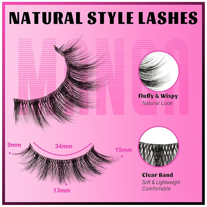 Veleasha Lashes Kit Manga Eyelashes Cat Eye Lash with Clear Band Spiky Lashes Natural False Eyelashes Cospaly Strip Lashes Anime Wispy Korean Fake Eyelash 8 Pairs with Glue&Tweezers(Sunny Clear Kit)