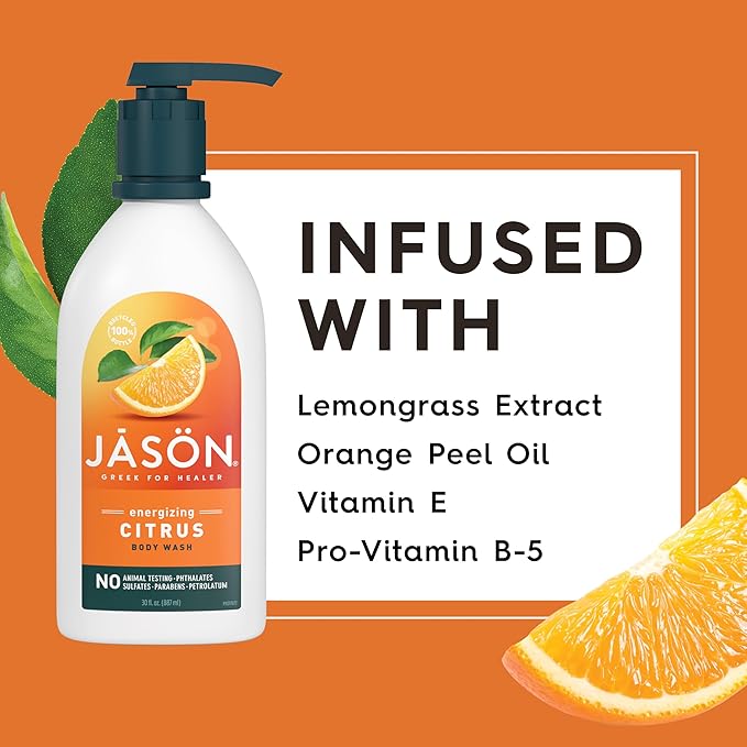 JASON Citrus Energizing Body Wash, For a Gentle Feeling Clean, 30 Fluid Ounces (Pack of 2)