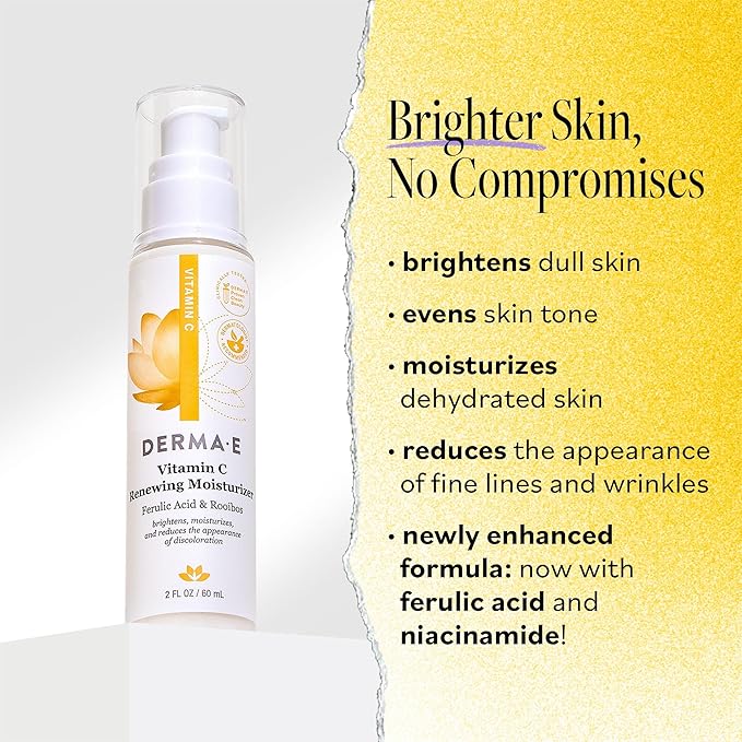 Derma E Vitamin C Renewing Face Moisturizer, 2 Oz, Brightening and Hydrating Facial Skin Renewing Cream, Anti-Aging Wrinkle Cream for Women, Day and Night Moisturizer for Face