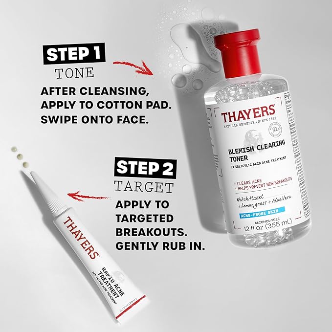 Control the Zit-uation: Thayers Blemish Clearing 2% Salicylic Acid Toner + Rapid 10% Sulfur Acne Treatment, Soothing and Non-Stripping Skin Care