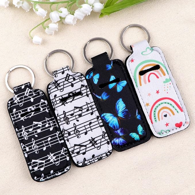 DMLSKY Lip Balm Holder Keychain, Sleeve Pouch for Mini Lipstick, Cute Portable Key Chain Accessories for Lip Gloss