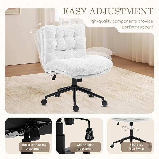 Dowinx Criss Cross Chair with Wheels, Dual-Layer Thickened Cushion, Premium Fabric Morden Home Vanity Chair Wide Seat, Cream White