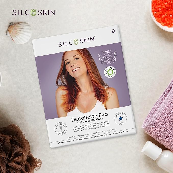 Silc Skin Decollette Pad Medical Grade Chest Wrinkle Patches For Sleep Lines And Sun Damage, Reusable Silicone Chest Pad, Holiday Beauty Gift For Women, 30 Day Supply