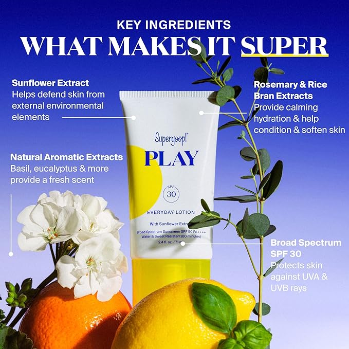 Supergoop! PLAY Everyday SPF 30 Lotion, 5.5 oz - Broad Spectrum Sunscreen - Water & Sweat Resistant Body & Face Sunscreen - Great for Active Days