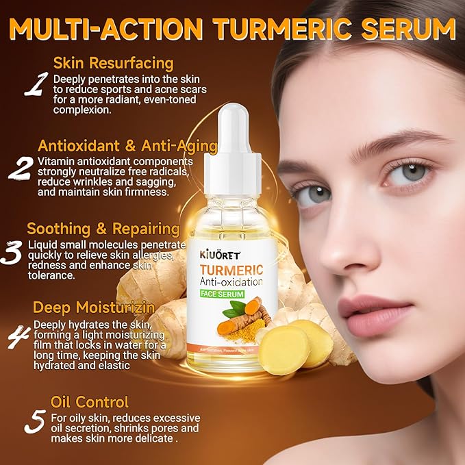 3PCS Turmeric Soap & Serum Set - Turmeric Face Serum + 2 Turmeric Soap Bars with Vitamin C & E - Deep Cleanses Pores, Reduces Acne, Controls Oil, Soothes Skin - Hydrating Facial Kit for All Skins