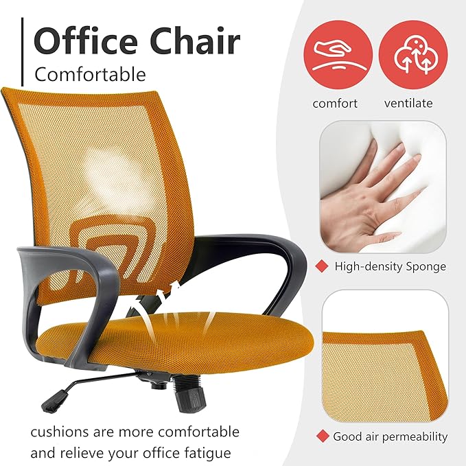 PayLessHere Office Computer Chair Ergonomic Cheap Desk Chair Adjustable Comfortable Mid Back Task Rolling Swivel with Lumbar Support for Home Office (Pack of 1, Orange)