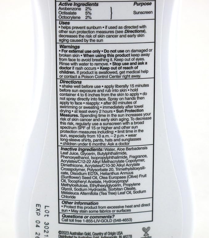 Australian Gold SPF 15 Sunscreen Spray Gel, 8 Fluid Ounce