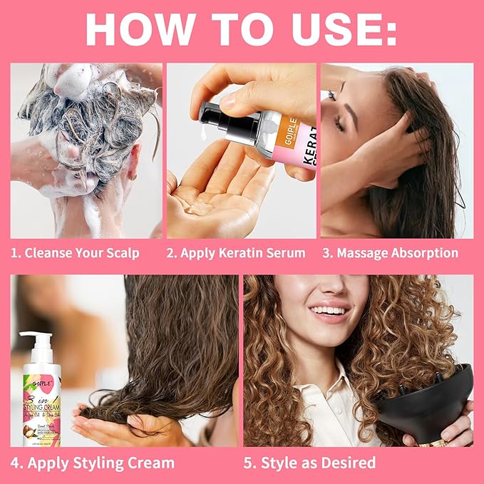 3-In-1 Styling Cream for Flyaways and Frizz - Keratin Protein Hair Serum With Moisturizing Oil - Add Shine, Anti-Frizz, Slick Back Hair Cream