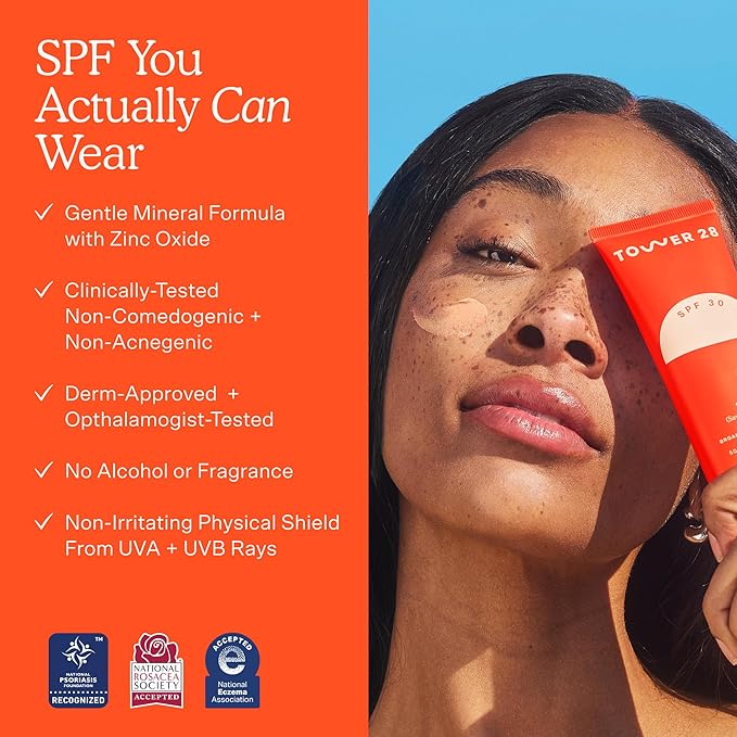 Tower 28 SOS FaceGuard SPF 30 - Broad Spectrum Mineral Sunscreen for Face with Ceramides for Sensitive Skin - Lightweight Zinc Oxide Face Sunscreen Lotion - Dermatologist-Tested Sun Skin Care (2.3 oz)