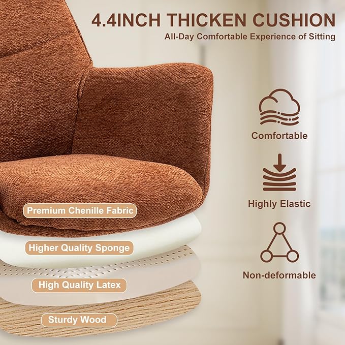 Home Office Desk Chair Swivel Ergonomic Computer Chair with Rolling Wheels, Adjustable Height Accent Armchair Upholstered Chenille for Living Room, Home Office, Study, Make Up, Orange