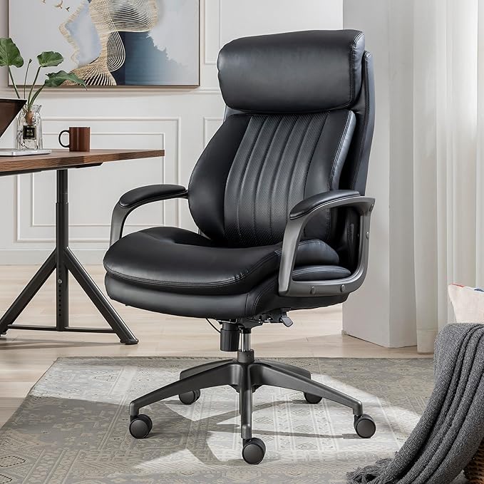 La-Z-Boy Nova Executive Office Chair - Ergonomic High Back Desk Chair with AIR Lumbar Support - Comfortable ComputerChair for Home Office - Vegan Leather - Black