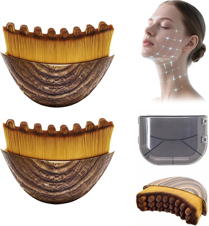2 PCS Lymphatic Contour Face Brush – Lymphatic Drainage Massager for Face, Chin & Jawline Sculpting, Anti-Puffiness Dry Brushing Tool with Ergonomic Design & Soft Bristles for All Skin Types