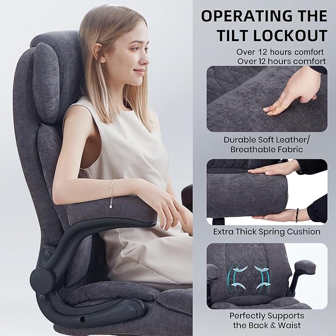 500lbs Big and Tall Office Chair Adjustable Lumbar Support for Back Pain, Extra Wide Seat Executive Office Chair Thick Armrest Pad, Heavy Duty Base&Upgraded Wheels, Ergonomic Comfy Computer Desk Chair