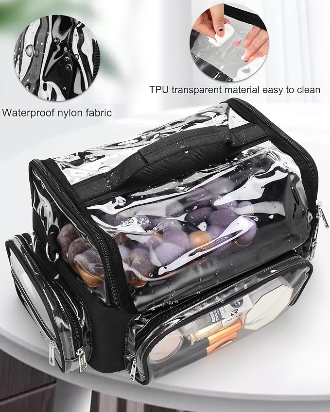 Makeup Brush Case With 4 Mini Bags, Extra Large Makeup Brush Bag XL Professional Makeup Artist Must Haves Travel Case with Stand Up Brush Slots Cosmetic Organizer Bag,with Adjustable Strap